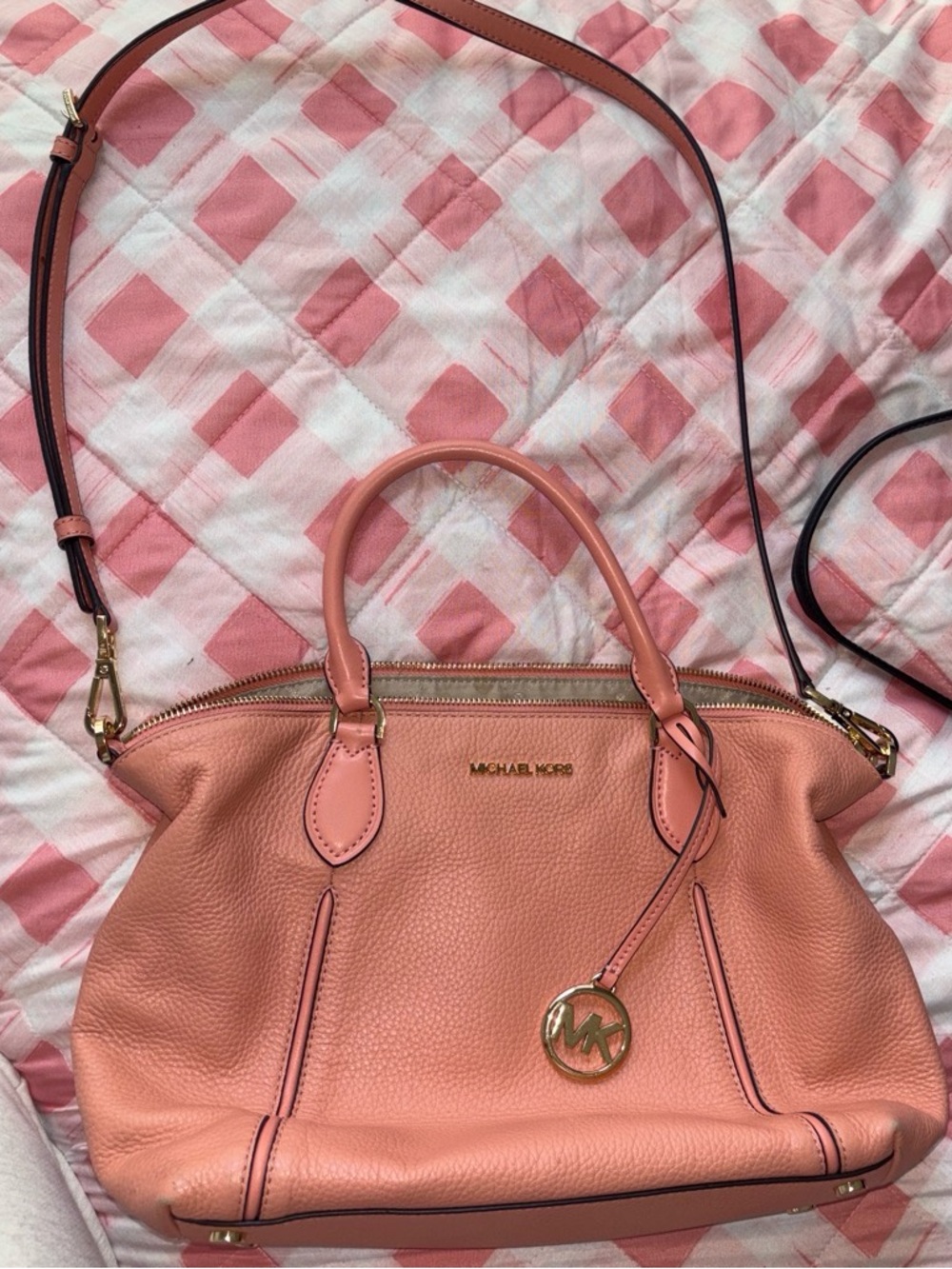 Michael Kors Lenox Coral Pink Leather Satchel with Gold Hardware